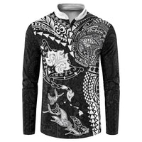 Hawaiian Manta Ray Tribal Button Sweatshirt Polynesian Art Motifs Black Color LT03 Black - Polynesian Pride