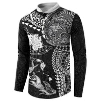 Hawaiian Manta Ray Tribal Button Sweatshirt Polynesian Art Motifs Black Color LT03 - Polynesian Pride