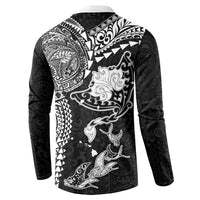 Hawaiian Manta Ray Tribal Button Sweatshirt Polynesian Art Motifs Black Color LT03 - Polynesian Pride