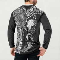 Hawaiian Manta Ray Tribal Button Sweatshirt Polynesian Art Motifs Black Color LT03 - Polynesian Pride