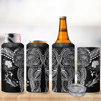Hawaiian Manta Ray Tribal 4 in 1 Can Cooler Tumbler Polynesian Art Motifs Black Color
