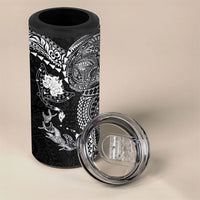 Hawaiian Manta Ray Tribal 4 in 1 Can Cooler Tumbler Polynesian Art Motifs Black Color