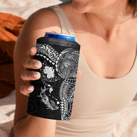 Hawaiian Manta Ray Tribal 4 in 1 Can Cooler Tumbler Polynesian Art Motifs Black Color