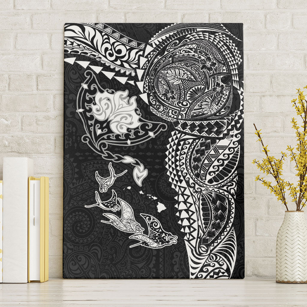 Hawaiian Manta Ray Tribal Canvas Wall Art Polynesian Art Motifs Black Color LT03 Without Frame Black - Polynesian Pride