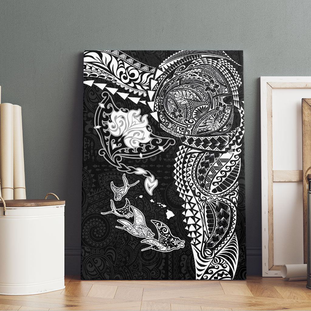 Hawaiian Manta Ray Tribal Canvas Wall Art Polynesian Art Motifs Black Color