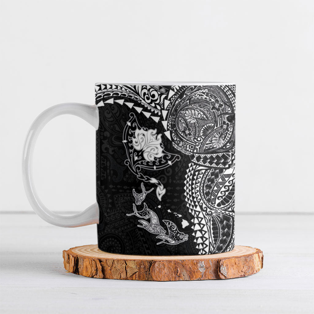 Hawaiian Manta Ray Tribal Ceramic Mug Polynesian Art Motifs Black Color LT03 Black - Polynesian Pride