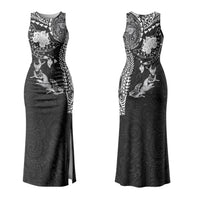 Hawaiian Manta Ray Tribal Couples Matching Tank Maxi Dress and Hawaiian Shirt Polynesian Art Motifs Black Color LT03 - Polynesian Pride