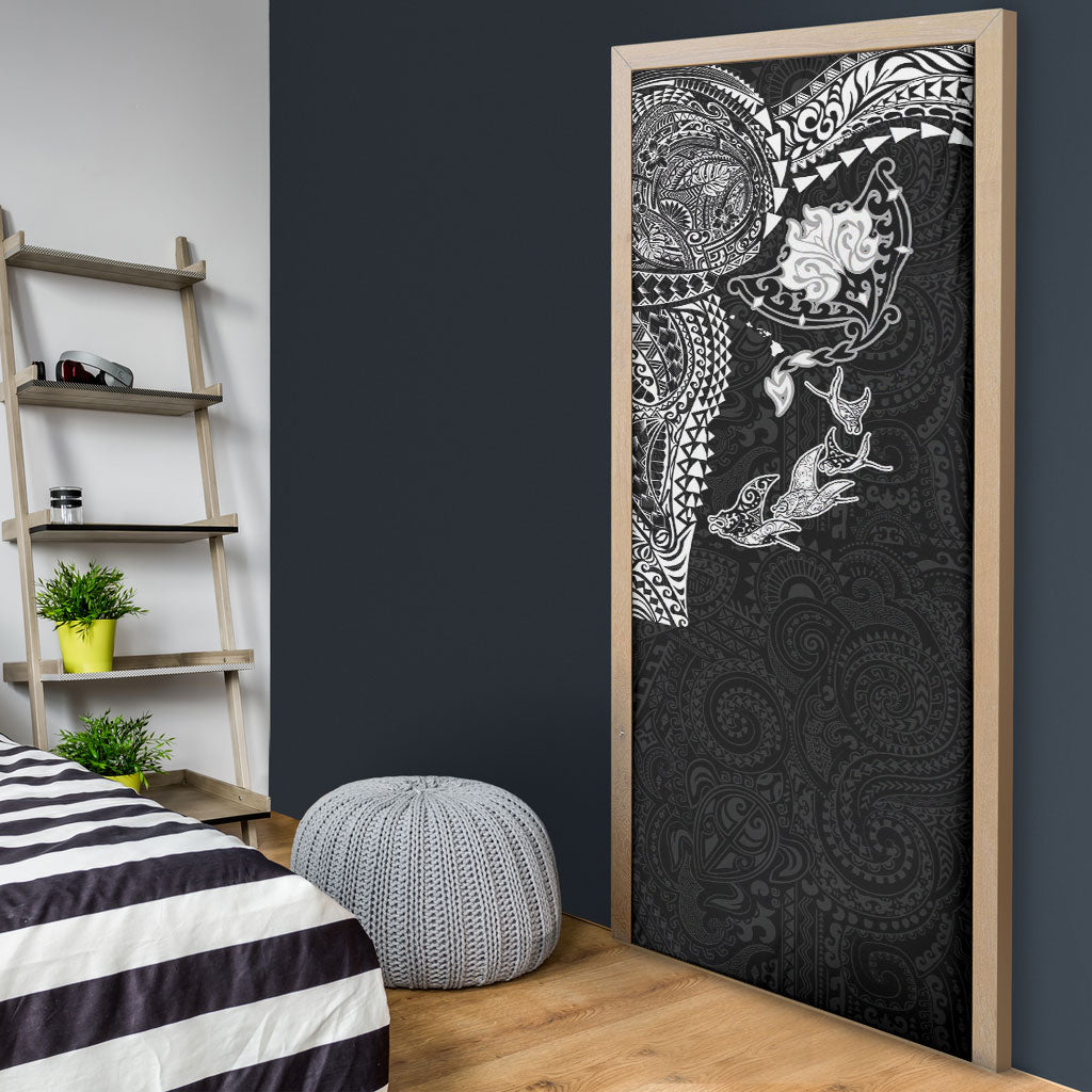 Hawaiian Manta Ray Tribal Door Cover Polynesian Art Motifs Black Color
