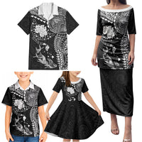 Hawaiian Manta Ray Tribal Family Matching Puletasi and Hawaiian Shirt Polynesian Art Motifs Black Color LT03 - Polynesian Pride
