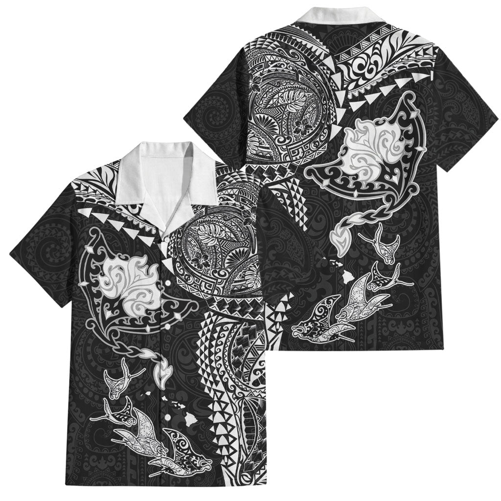 Hawaiian Manta Ray Tribal Family Matching Puletasi and Hawaiian Shirt Polynesian Art Motifs Black Color LT03 Dad's Shirt - Short Sleeve Black - Polynesian Pride