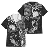 Hawaiian Manta Ray Tribal Family Matching Puletasi and Hawaiian Shirt Polynesian Art Motifs Black Color LT03 Dad's Shirt - Short Sleeve Black - Polynesian Pride