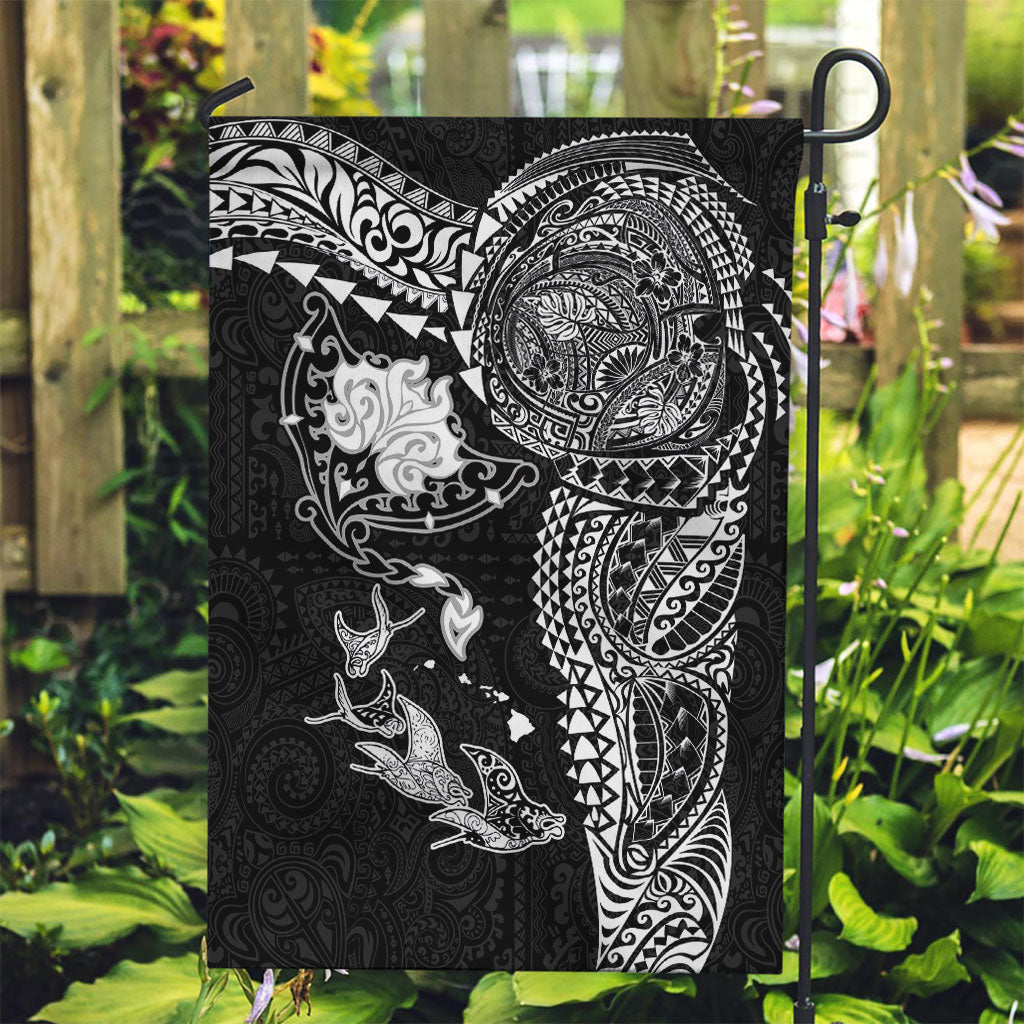 Hawaiian Manta Ray Tribal Garden Flag Polynesian Art Motifs Black Color