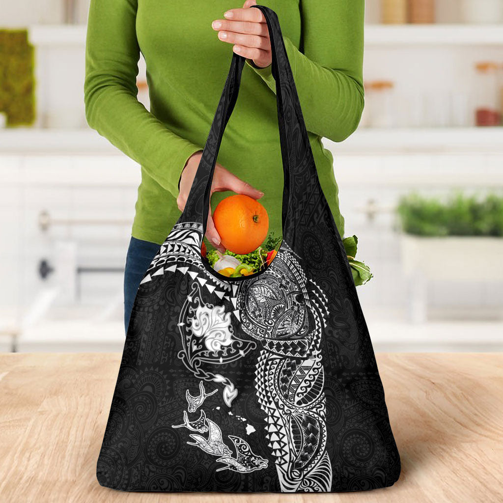 Hawaiian Manta Ray Tribal Grocery Bag Polynesian Art Motifs Black Color LT03 - Polynesian Pride