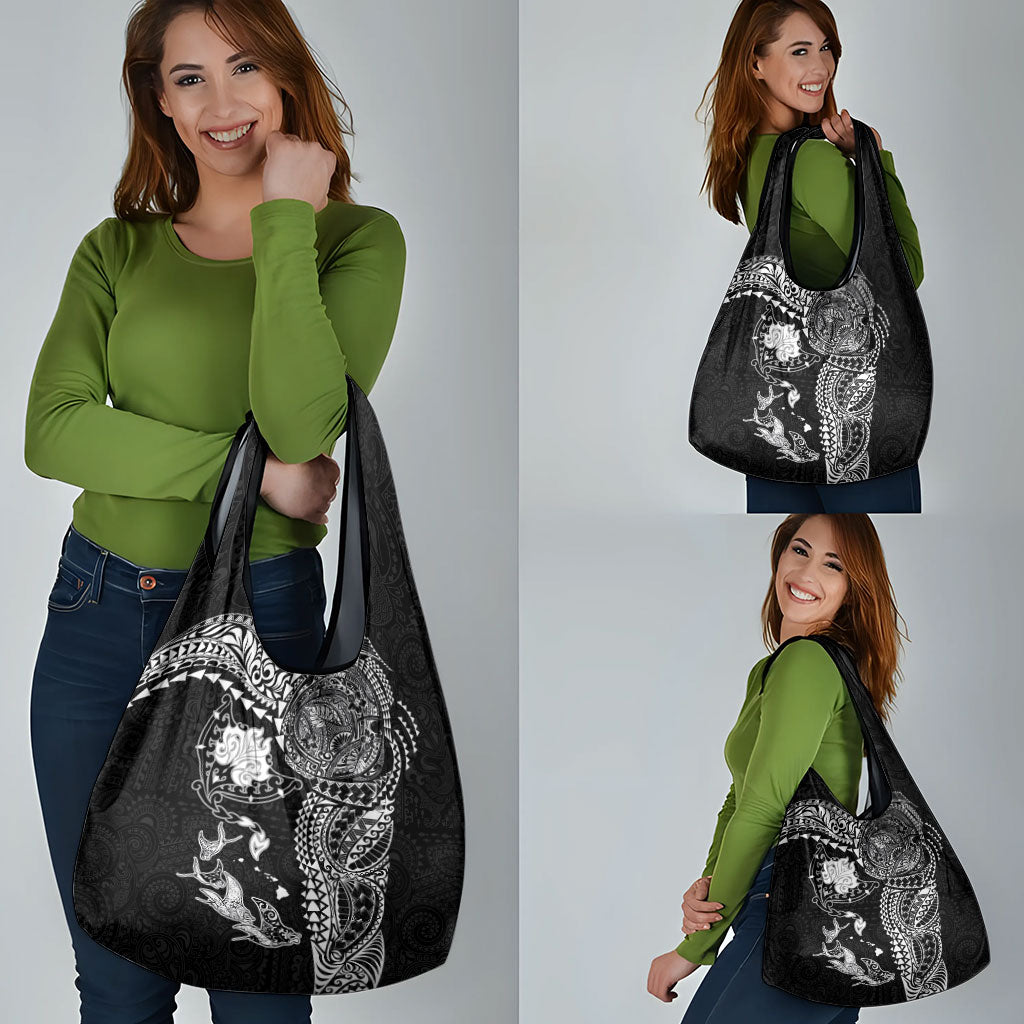 Hawaiian Manta Ray Tribal Grocery Bag Polynesian Art Motifs Black Color LT03 - Polynesian Pride