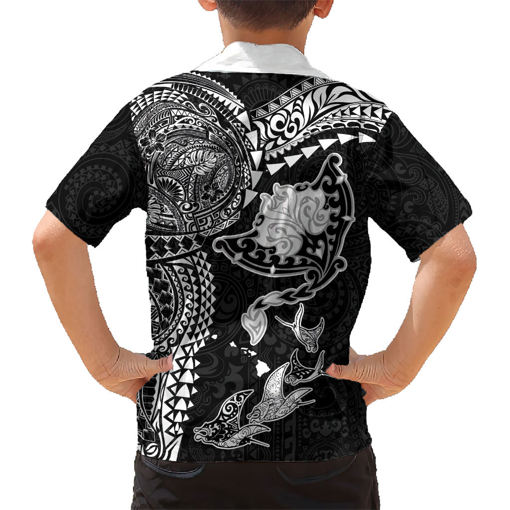 Hawaiian Manta Ray Tribal Hawaiian Shirt Polynesian Art Motifs Black Color