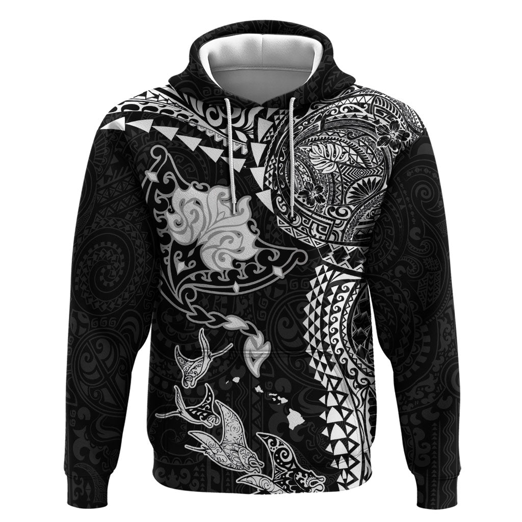 Hawaiian Manta Ray Tribal Hoodie Polynesian Art Motifs Black Color LT03 Pullover Hoodie Black - Polynesian Pride