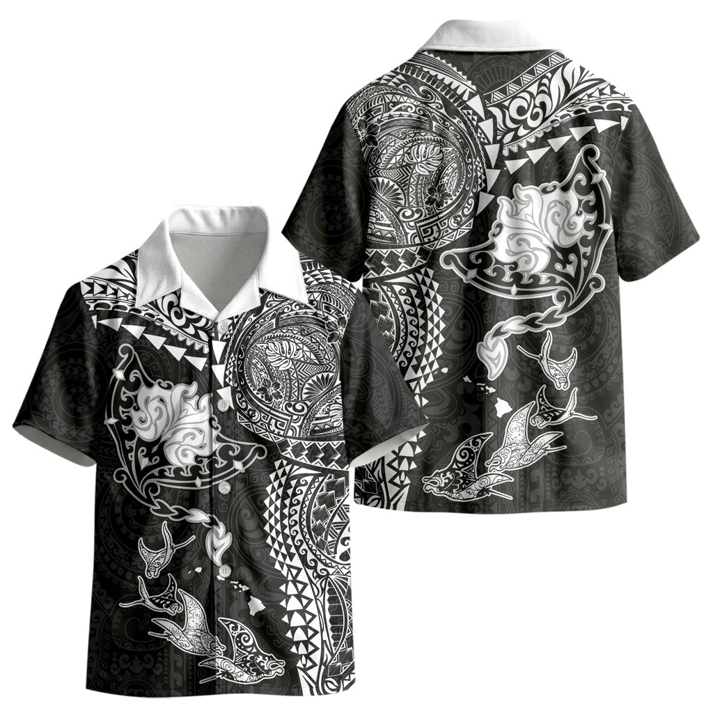 Hawaiian Manta Ray Tribal Kid Hawaiian Shirt Polynesian Art Motifs Black Color LT03 - Polynesian Pride