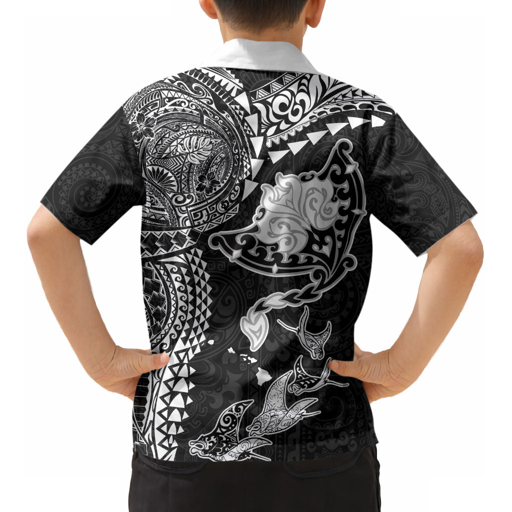Hawaiian Manta Ray Tribal Kid Hawaiian Shirt Polynesian Art Motifs Black Color LT03 - Polynesian Pride