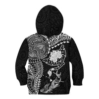 Hawaiian Manta Ray Tribal Kid Hoodie Polynesian Art Motifs Black Color