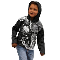 Hawaiian Manta Ray Tribal Kid Hoodie Polynesian Art Motifs Black Color