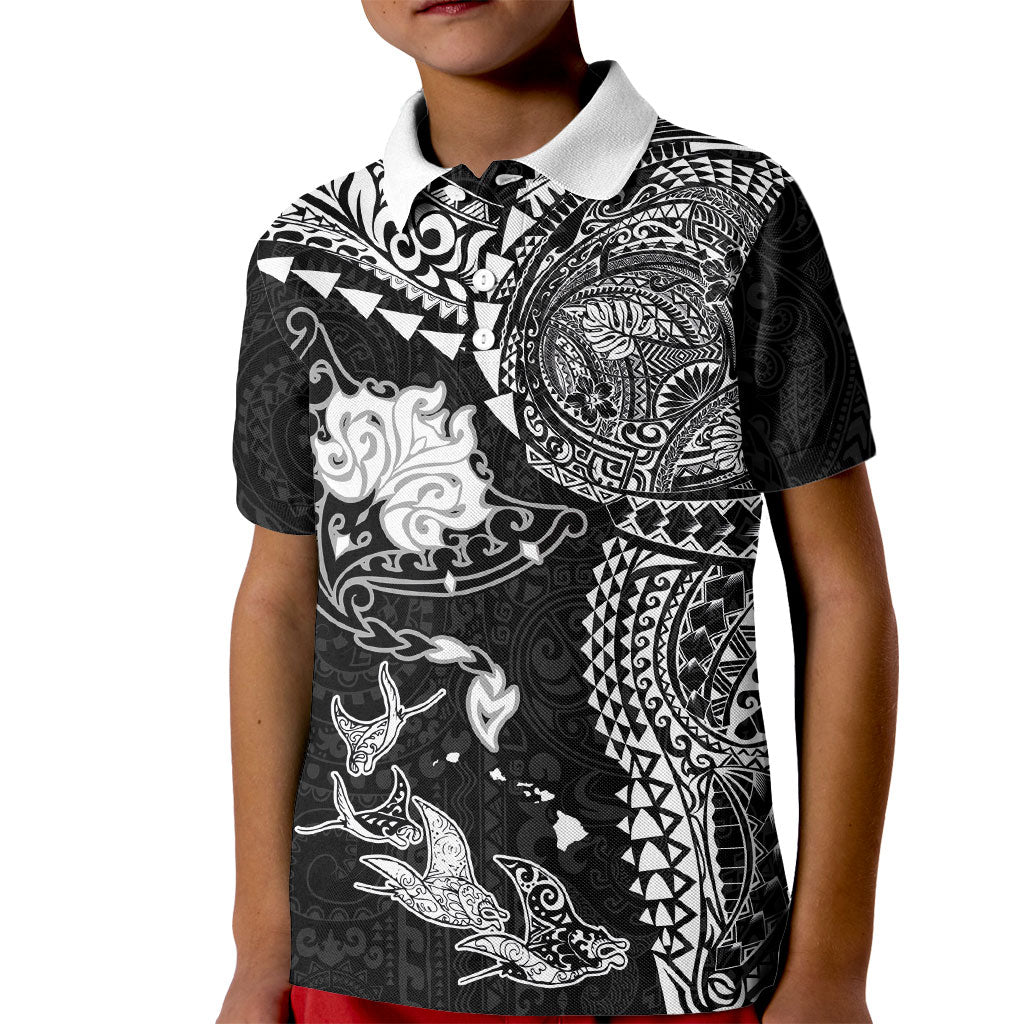 Hawaiian Manta Ray Tribal Kid Polo Shirt Polynesian Art Motifs Black Color LT03 Kid Black - Polynesian Pride