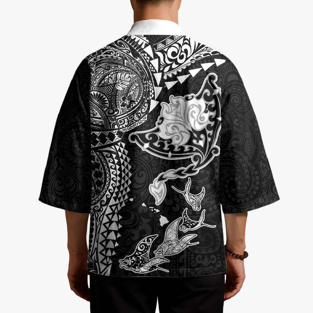 Hawaiian Manta Ray Tribal Kimono Polynesian Art Motifs Black Color