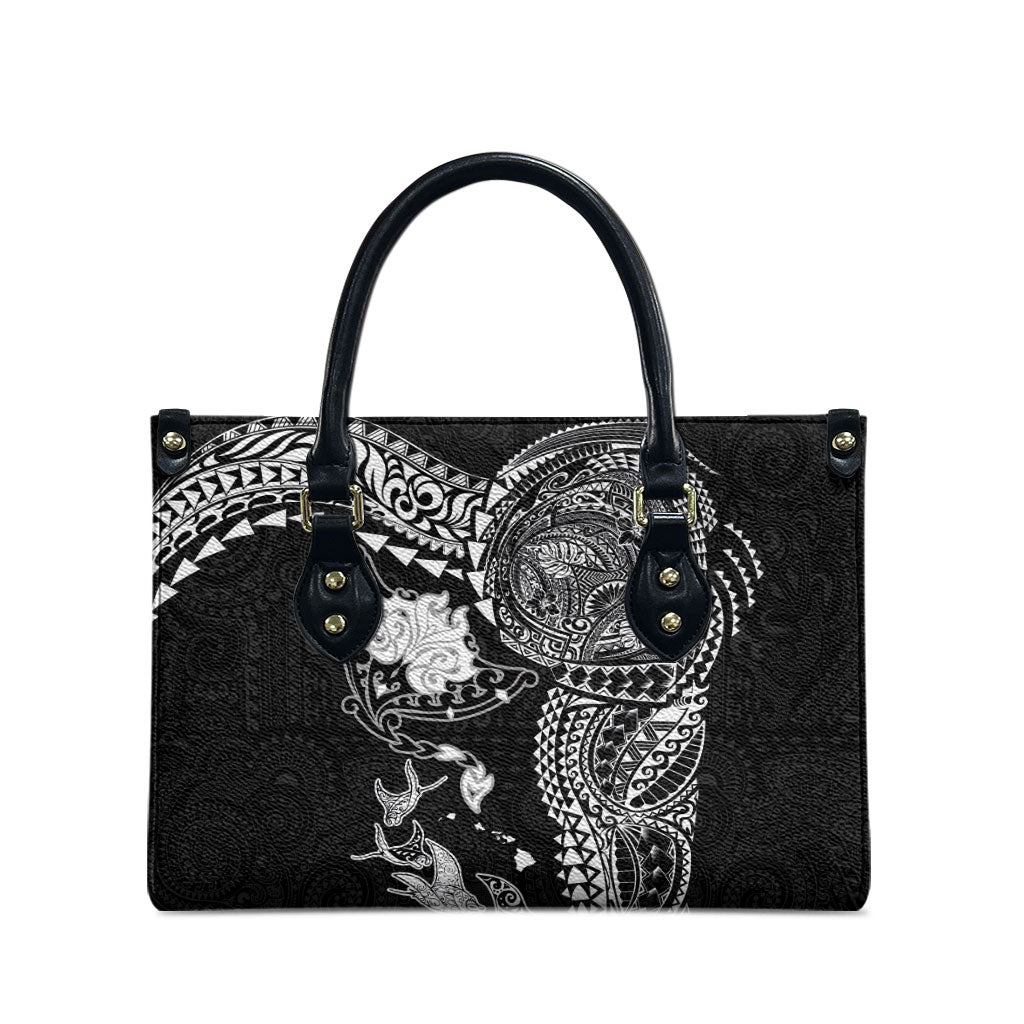 Hawaiian Manta Ray Tribal Leather Bag Polynesian Art Motifs Black Color LT03 - Polynesian Pride