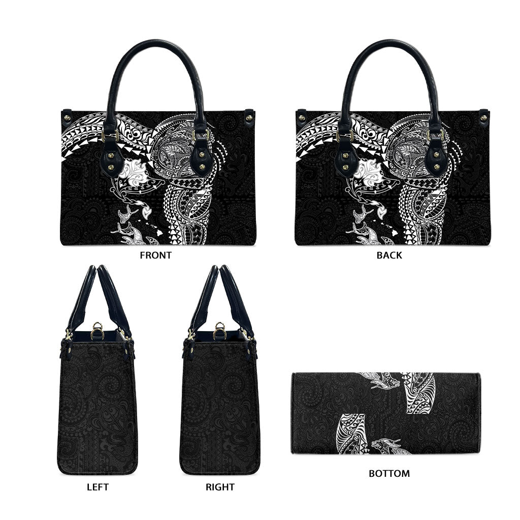 Hawaiian Manta Ray Tribal Leather Bag Polynesian Art Motifs Black Color LT03 - Polynesian Pride