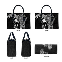Hawaiian Manta Ray Tribal Leather Bag Polynesian Art Motifs Black Color LT03 - Polynesian Pride