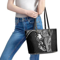 Hawaiian Manta Ray Tribal Leather Tote Bag Polynesian Art Motifs Black Color LT03 - Polynesian Pride