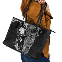 Hawaiian Manta Ray Tribal Leather Tote Bag Polynesian Art Motifs Black Color LT03 - Polynesian Pride