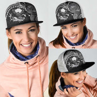 Hawaiian Manta Ray Tribal Mesh Trucker Cap Polynesian Art Motifs Black Color