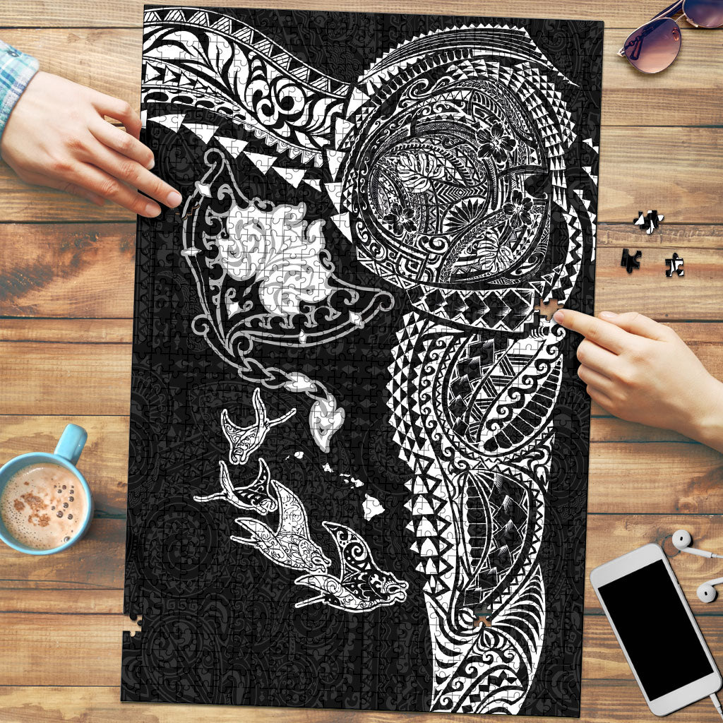 Hawaiian Manta Ray Tribal Puzzle Polynesian Art Motifs Black Color LT03 Black - Polynesian Pride