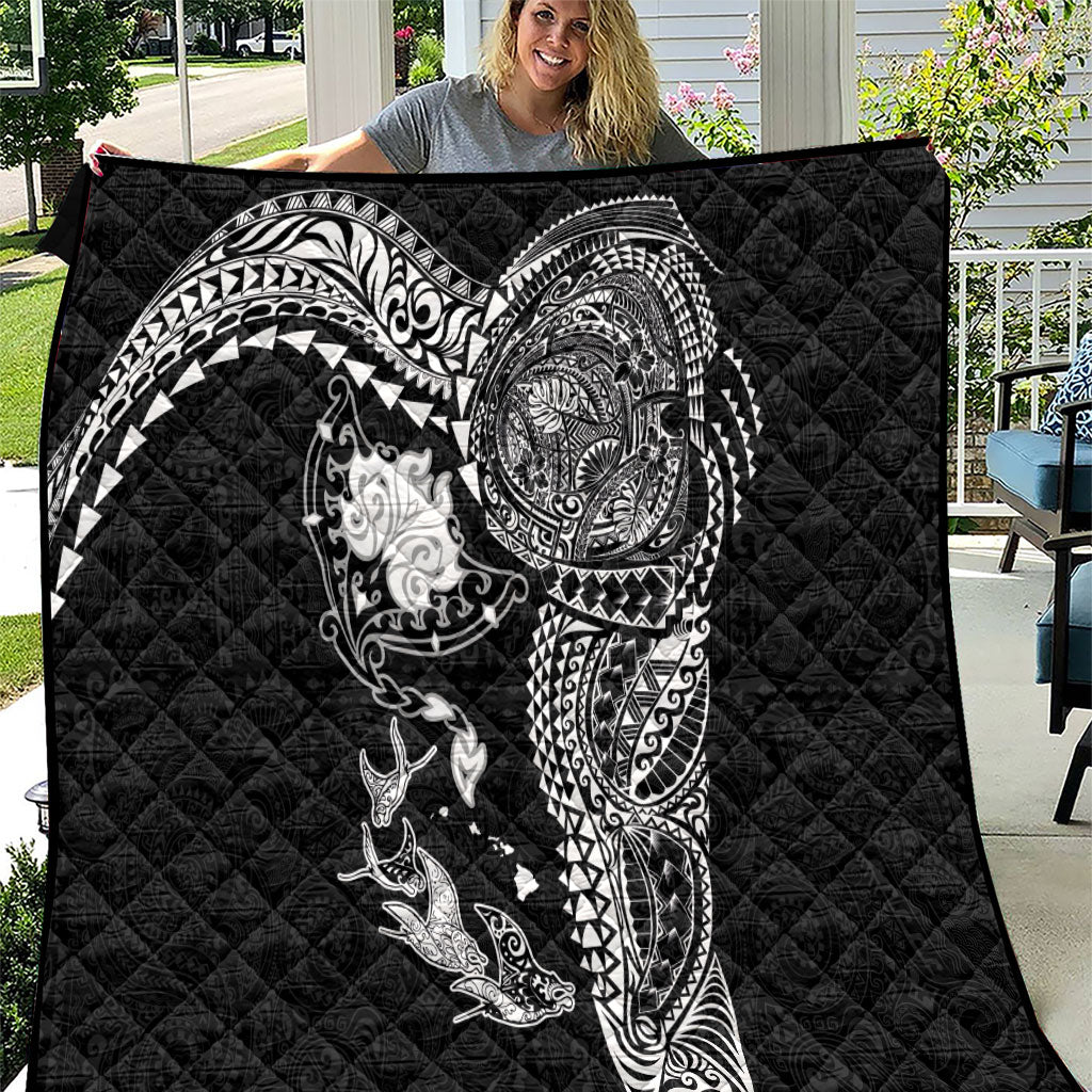 Hawaiian Manta Ray Tribal Quilt Polynesian Art Motifs Black Color LT03 Black - Polynesian Pride