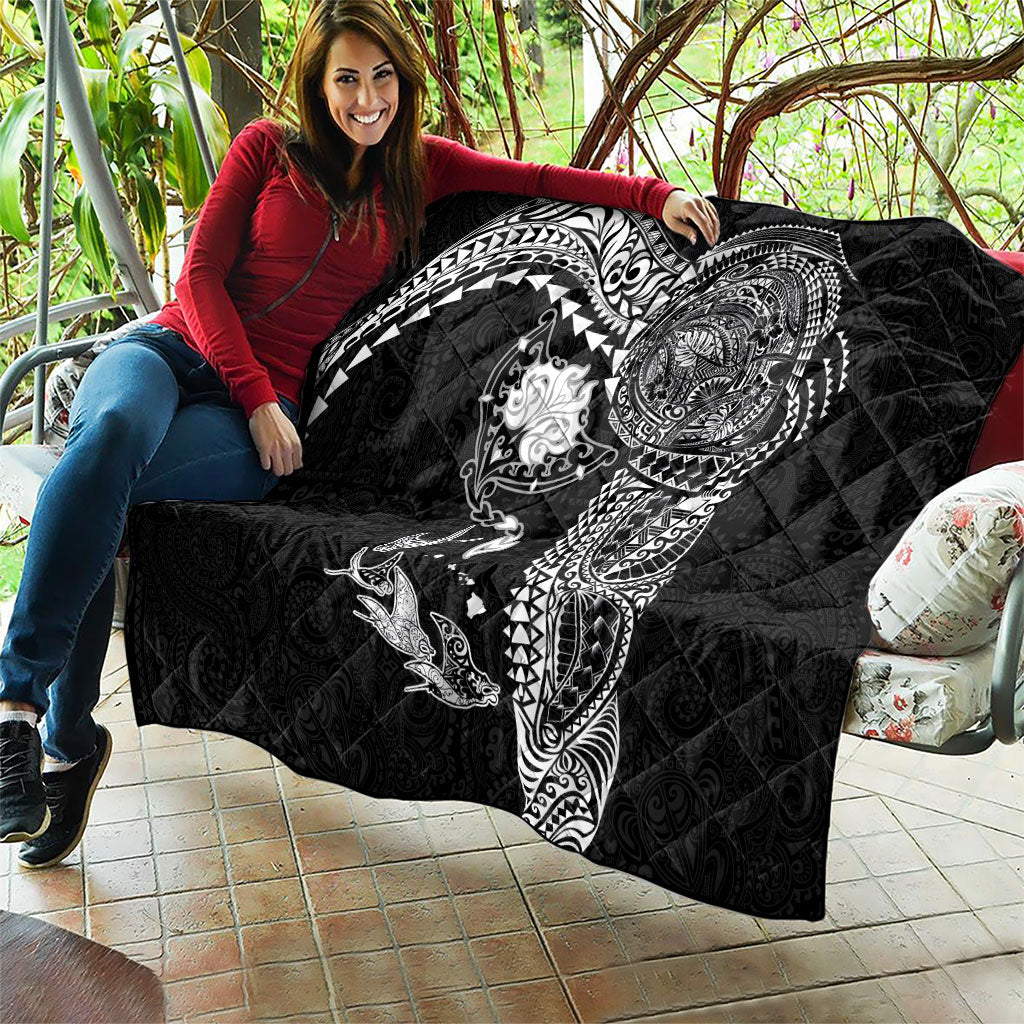 Hawaiian Manta Ray Tribal Quilt Polynesian Art Motifs Black Color