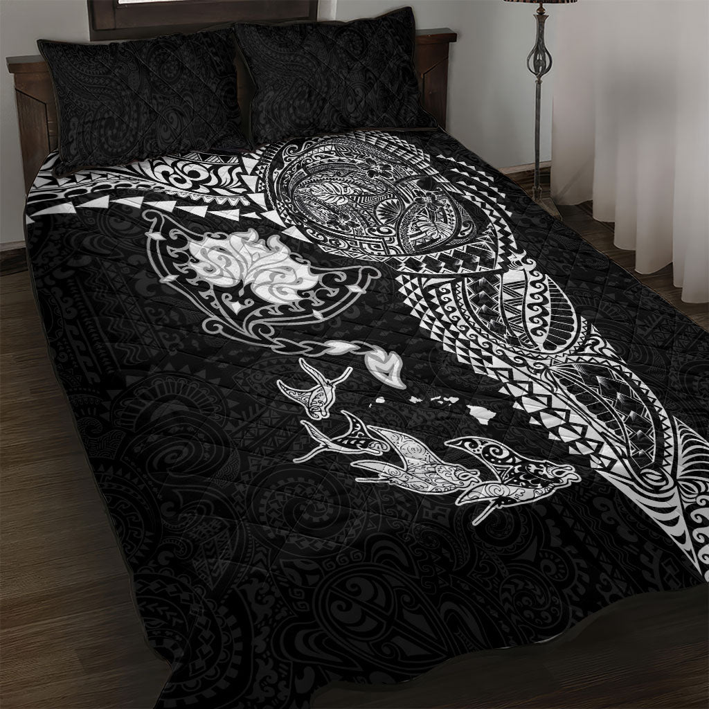 Hawaiian Manta Ray Tribal Quilt Bed Set Polynesian Art Motifs Black Color LT03 Black - Polynesian Pride