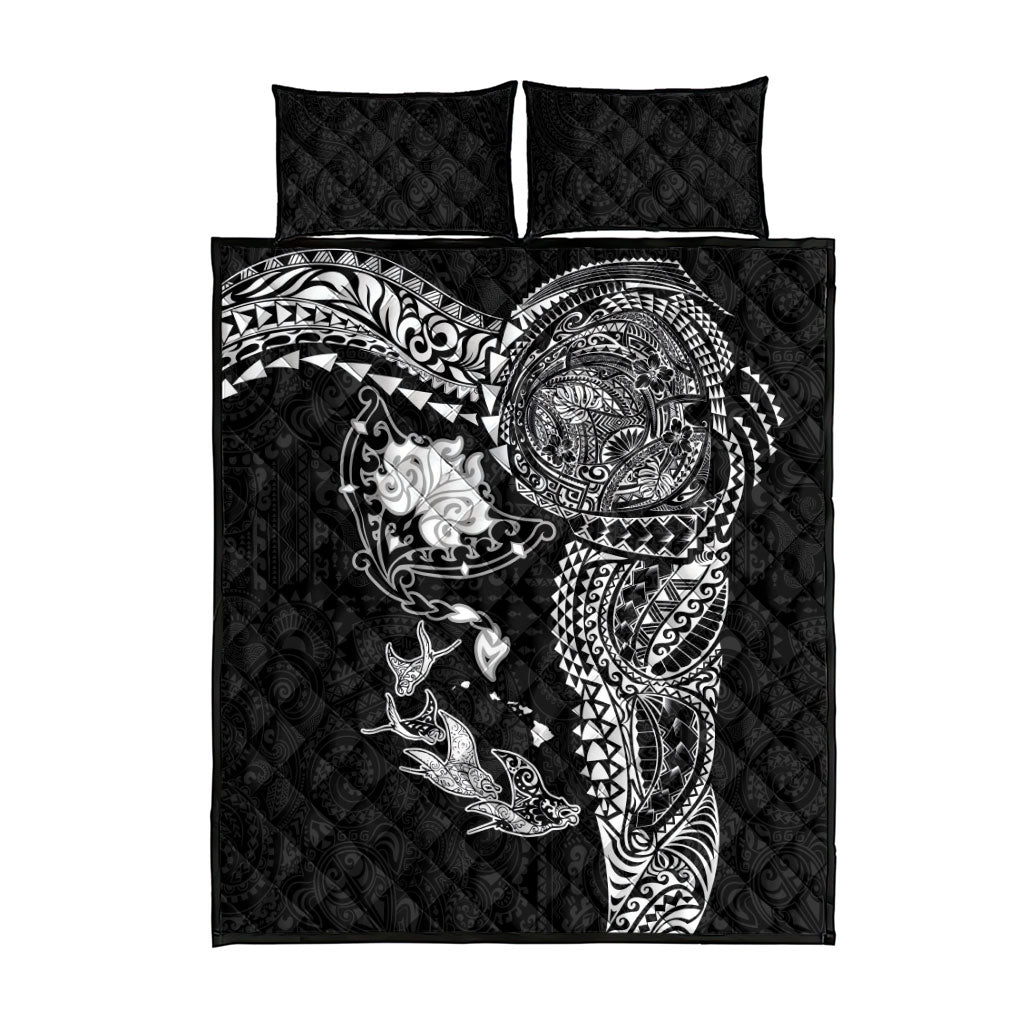 Hawaiian Manta Ray Tribal Quilt Bed Set Polynesian Art Motifs Black Color LT03 - Polynesian Pride