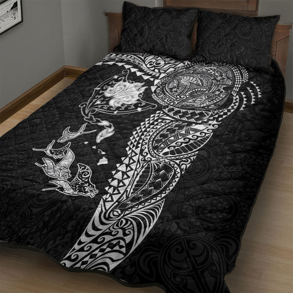 Hawaiian Manta Ray Tribal Quilt Bed Set Polynesian Art Motifs Black Color LT03 - Polynesian Pride