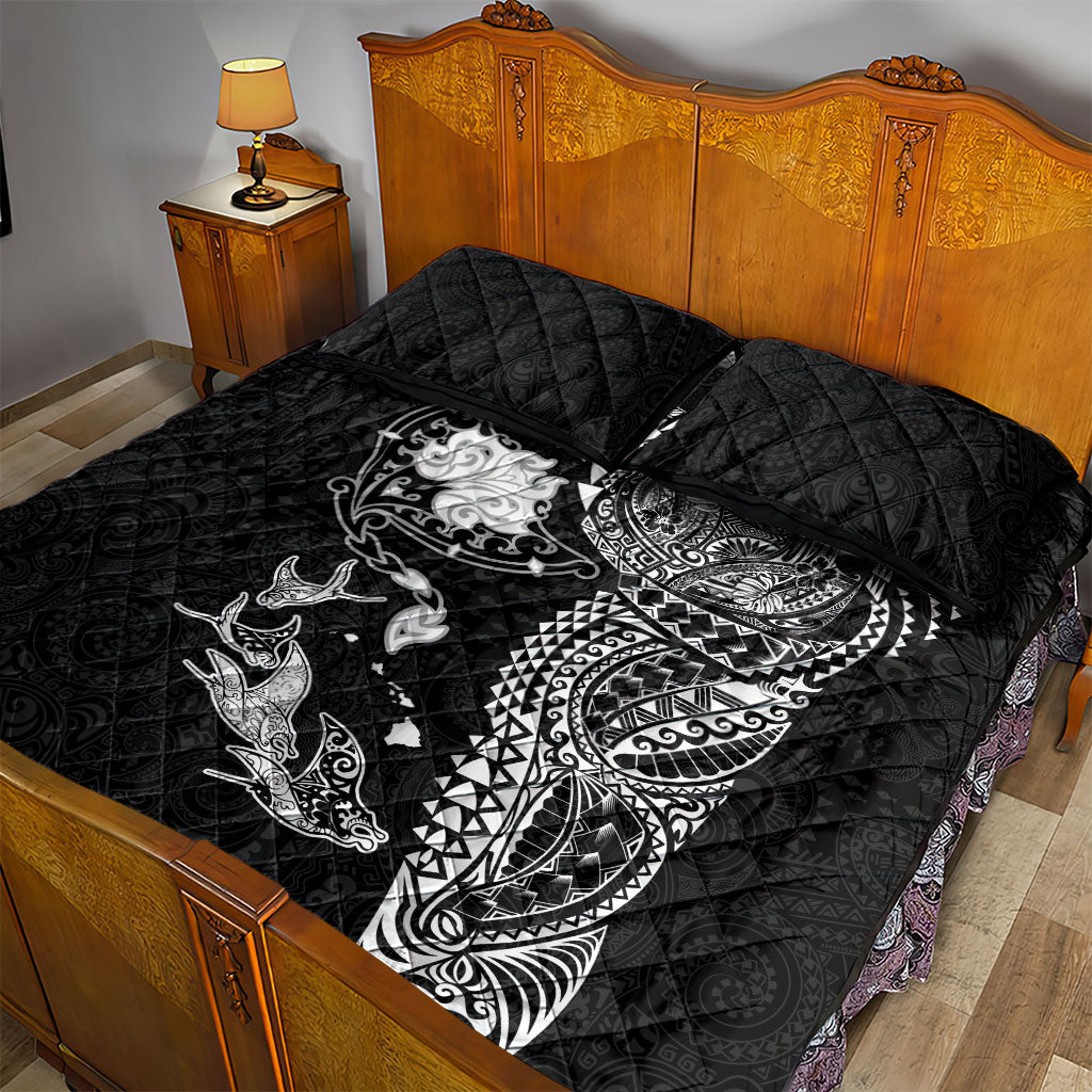 Hawaiian Manta Ray Tribal Quilt Bed Set Polynesian Art Motifs Black Color LT03 - Polynesian Pride