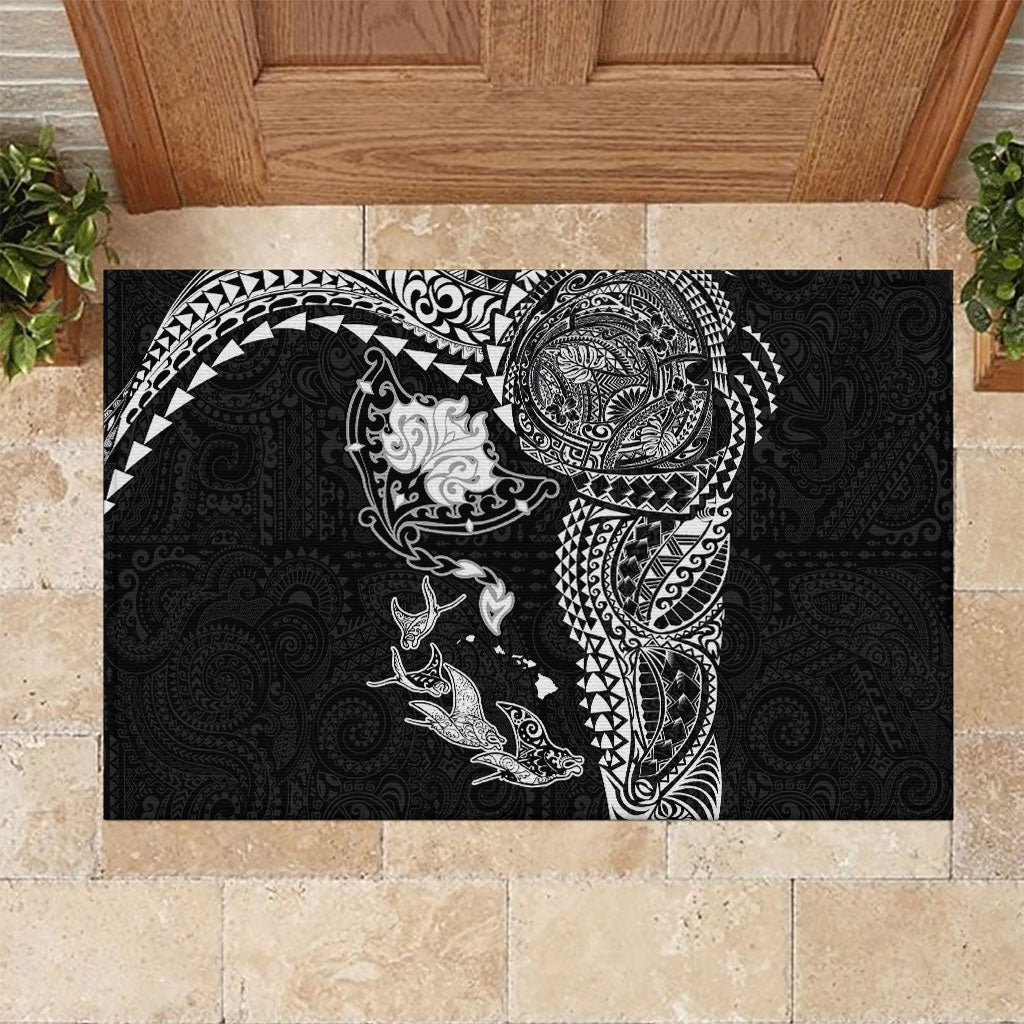 Hawaiian Manta Ray Tribal Rubber Doormat Polynesian Art Motifs Black Color LT03 Black - Polynesian Pride