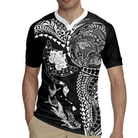 Hawaiian Manta Ray Tribal Rugby Jersey Polynesian Art Motifs Black Color LT03 - Polynesian Pride