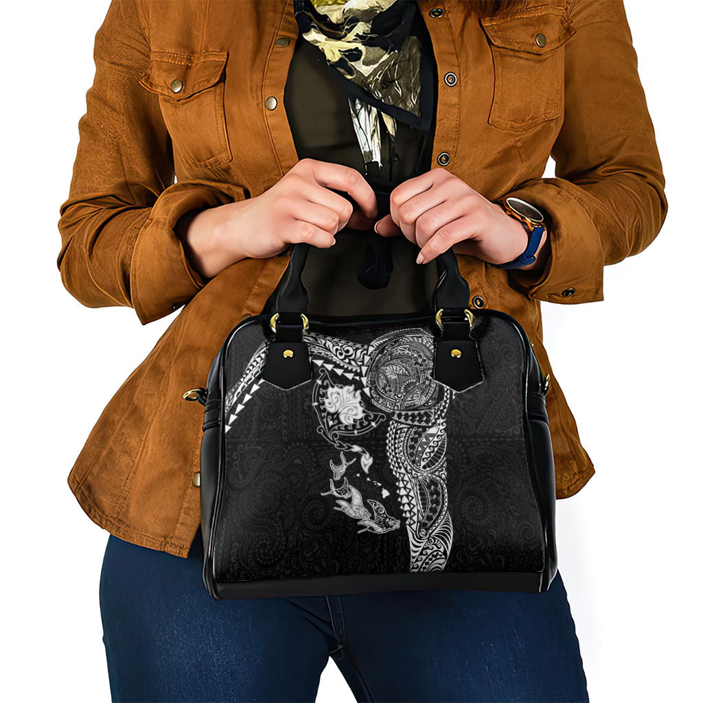 Hawaiian Manta Ray Tribal Shoulder Handbag Polynesian Art Motifs Black Color