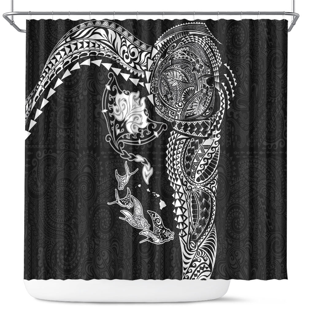 Hawaiian Manta Ray Tribal Shower Curtain Polynesian Art Motifs Black Color LT03 Black - Polynesian Pride