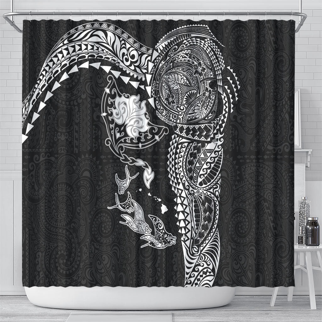 Hawaiian Manta Ray Tribal Shower Curtain Polynesian Art Motifs Black Color LT03 - Polynesian Pride