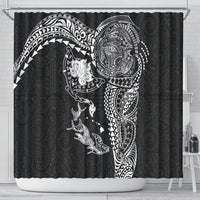 Hawaiian Manta Ray Tribal Shower Curtain Polynesian Art Motifs Black Color LT03 - Polynesian Pride