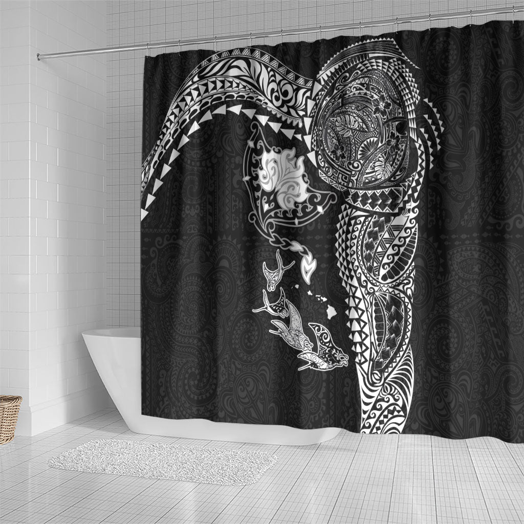 Hawaiian Manta Ray Tribal Shower Curtain Polynesian Art Motifs Black Color LT03 - Polynesian Pride