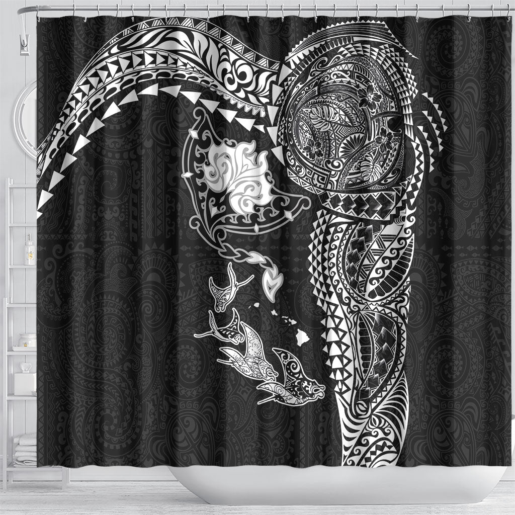 Hawaiian Manta Ray Tribal Shower Curtain Polynesian Art Motifs Black Color LT03 - Polynesian Pride