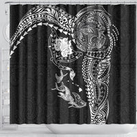 Hawaiian Manta Ray Tribal Shower Curtain Polynesian Art Motifs Black Color LT03 - Polynesian Pride