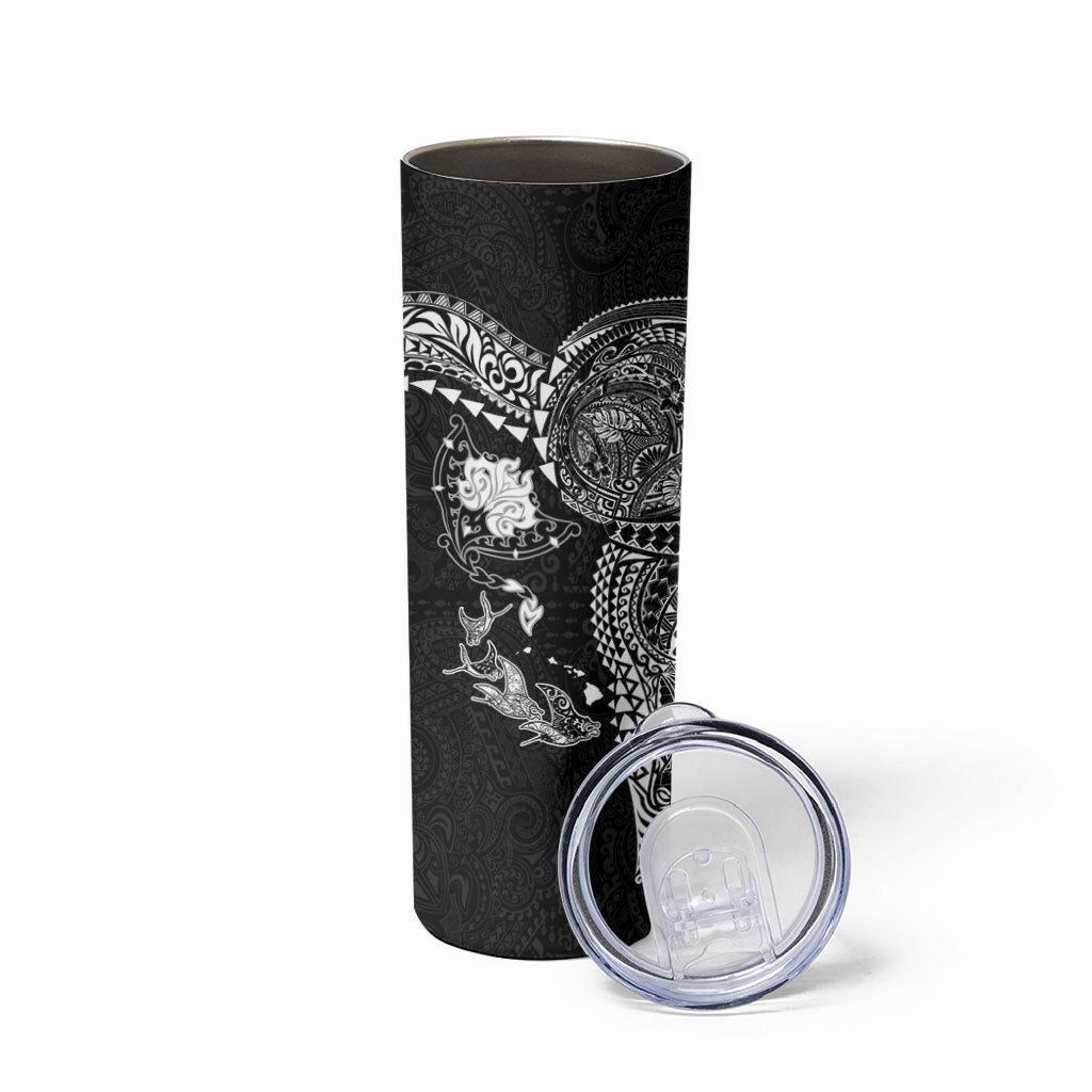 Hawaiian Manta Ray Tribal Skinny Tumbler Polynesian Art Motifs Black Color