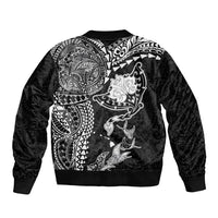 Hawaiian Manta Ray Tribal Sleeve Zip Bomber Jacket Polynesian Art Motifs Black Color LT03 - Polynesian Pride